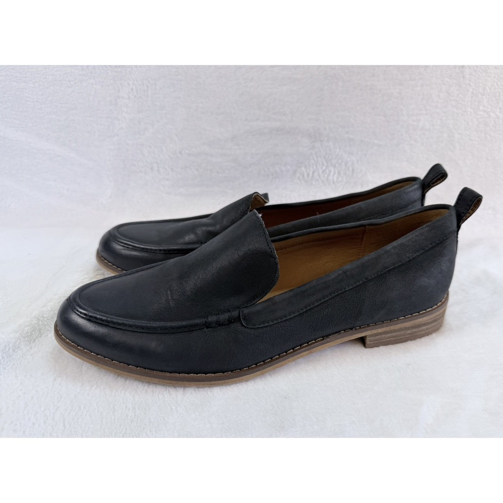 Lucky Brand Cahill Black Leather Moc Toe Flat Loafers Slip On Shoes Sz 9